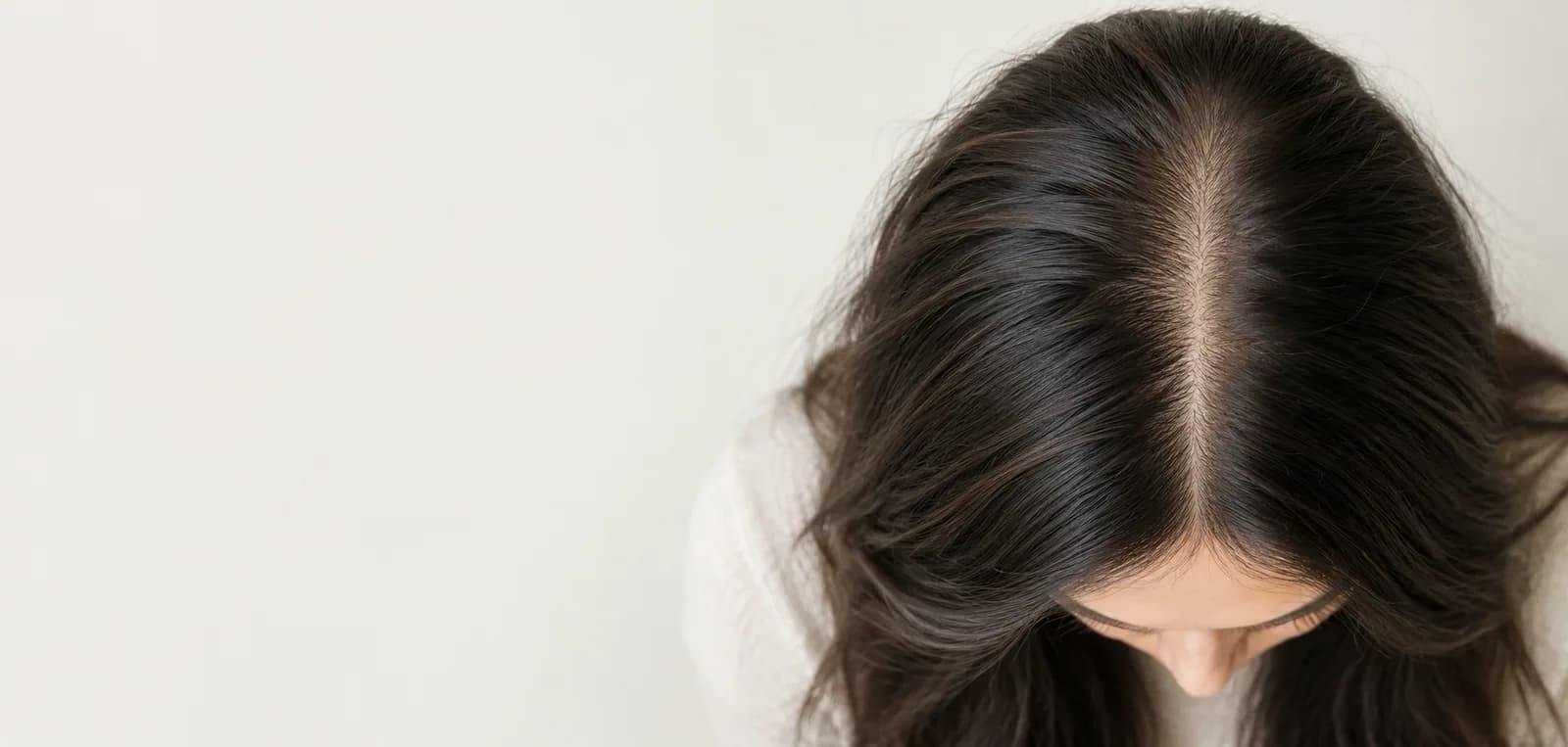 Looking down on a centre parting that looks slightly wide