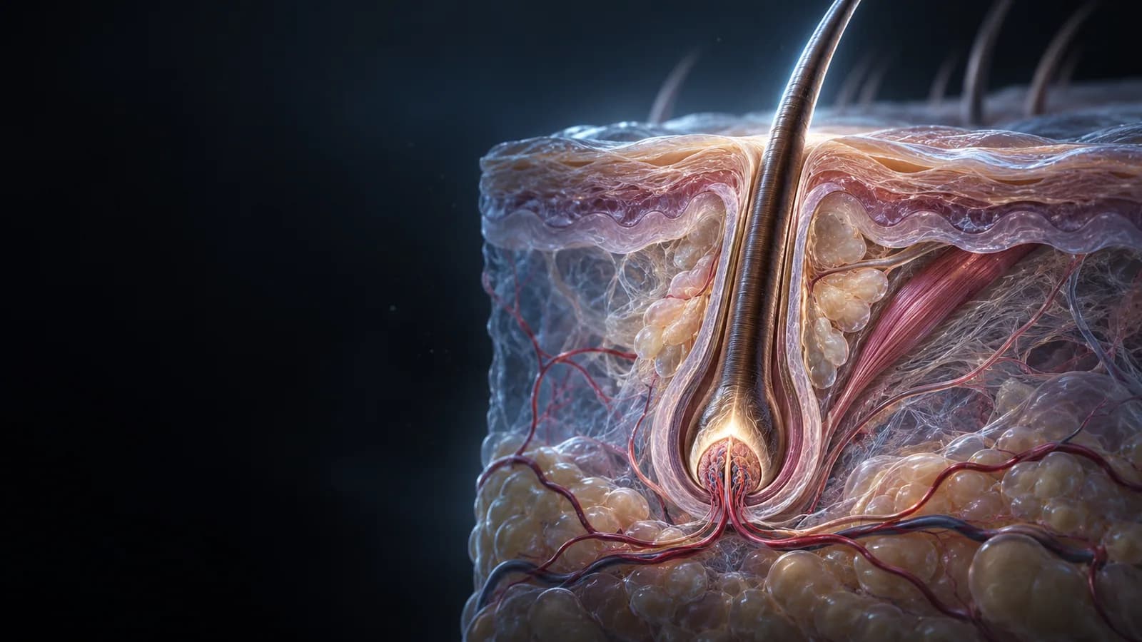 Illustration of a living hair root under the skin